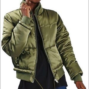 Topshop Petite Carter Satin Bomber Puffer - Size 6